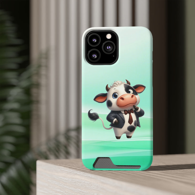 EnchantGuard Phone Case with Card Holder: Style Meets Functionality - Cow