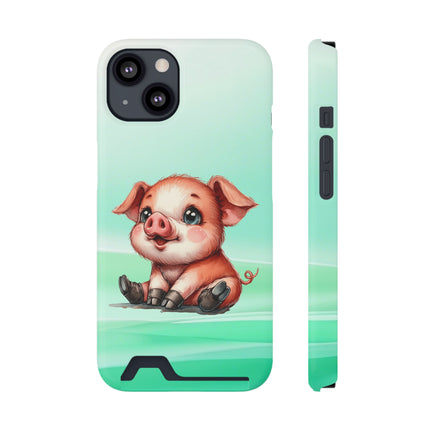 EnchantGuard Phone Case with Card Holder: Style Meets Functionality - Pig