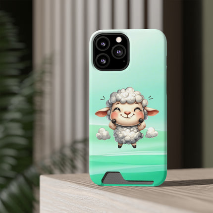 EnchantGuard Phone Case with Card Holder: Style Meets Functionality - Sheep