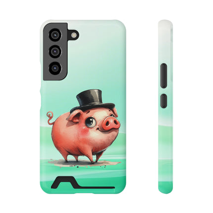 EnchantGuard Phone Case with Card Holder: Style Meets Functionality - Pig