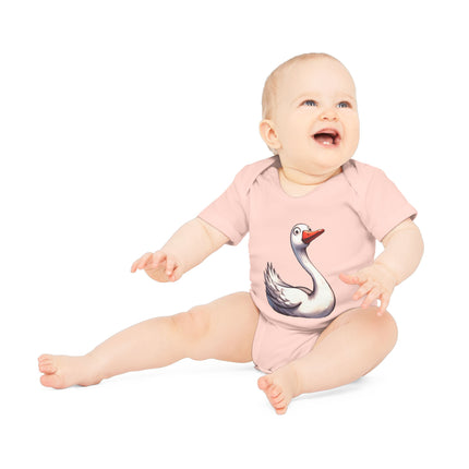 SnuggleNest Organic Baby Bodysuit (Short Sleeves) Swan