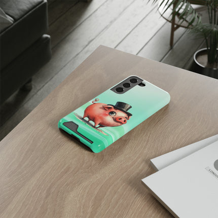 EnchantGuard Phone Case with Card Holder: Style Meets Functionality - Pig