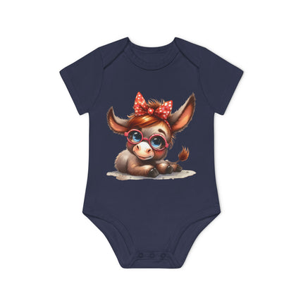 SnuggleNest Organic Baby Bodysuit (Short Sleeves) Donkey