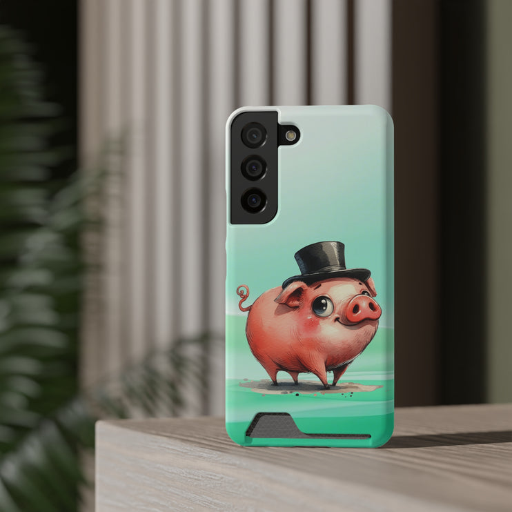 EnchantGuard Phone Case with Card Holder: Style Meets Functionality - Pig