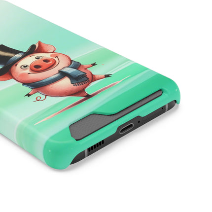 EnchantGuard Phone Case with Card Holder: Style Meets Functionality - Pig