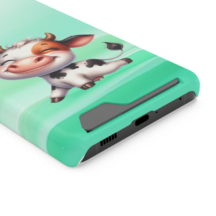 EnchantGuard Phone Case with Card Holder: Style Meets Functionality - Cow