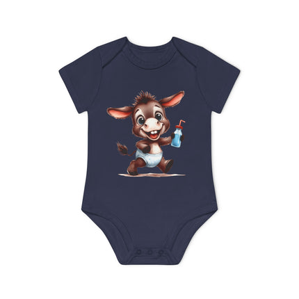 SnuggleNest Organic Baby Bodysuit (Short Sleeves) Donkey