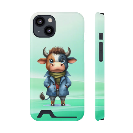 EnchantGuard Phone Case with Card Holder: Style Meets Functionality - Cow