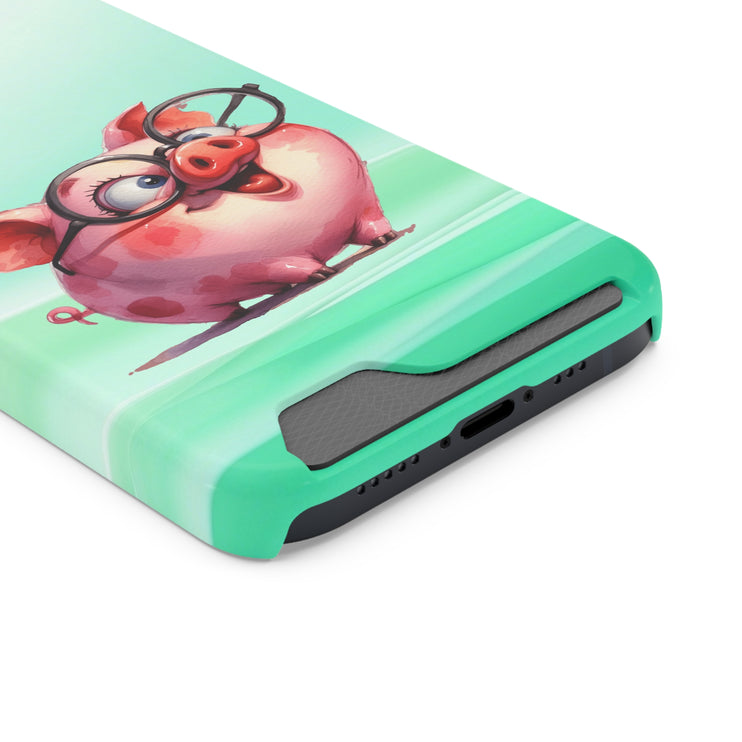 EnchantGuard Phone Case with Card Holder: Style Meets Functionality - Pig