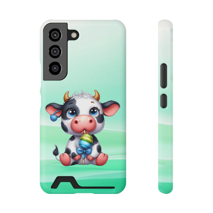 EnchantGuard Phone Case with Card Holder: Style Meets Functionality - Cow