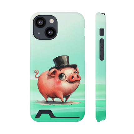 EnchantGuard Phone Case with Card Holder: Style Meets Functionality - Pig