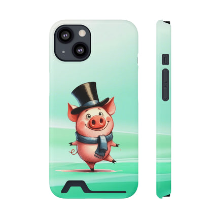 EnchantGuard Phone Case with Card Holder: Style Meets Functionality - Pig