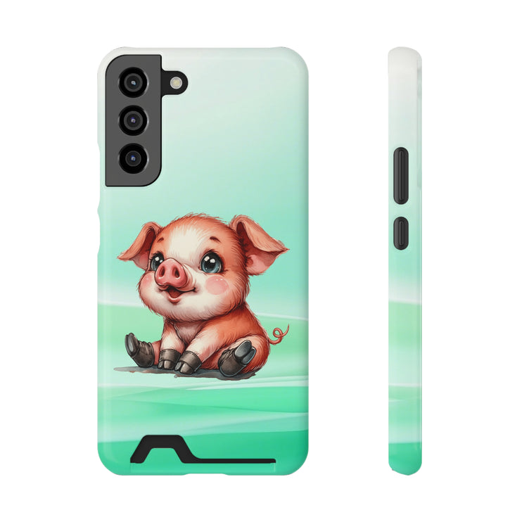 EnchantGuard Phone Case with Card Holder: Style Meets Functionality - Pig