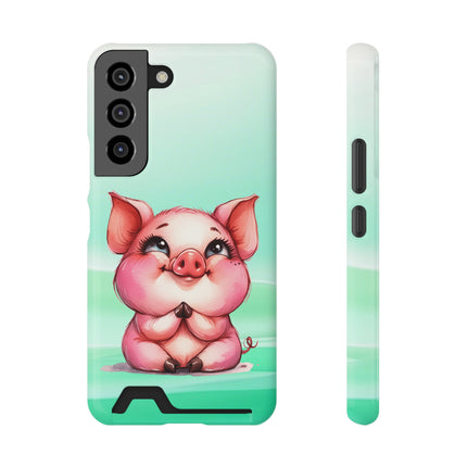 EnchantGuard Phone Case with Card Holder: Style Meets Functionality - Pig