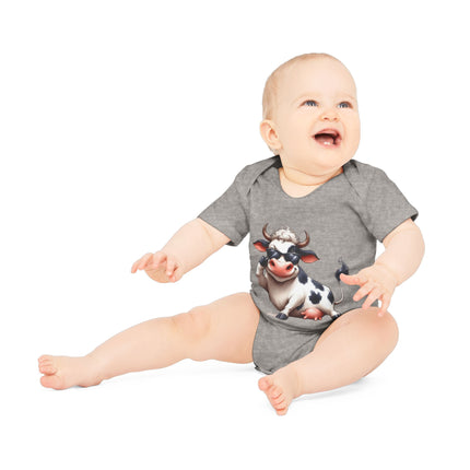 SnuggleNest Organic Baby Bodysuit (Short Sleeves) Cow