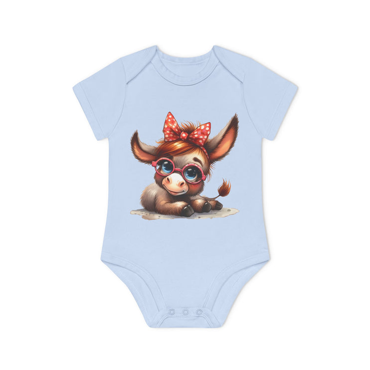 SnuggleNest Organic Baby Bodysuit (Short Sleeves) Donkey