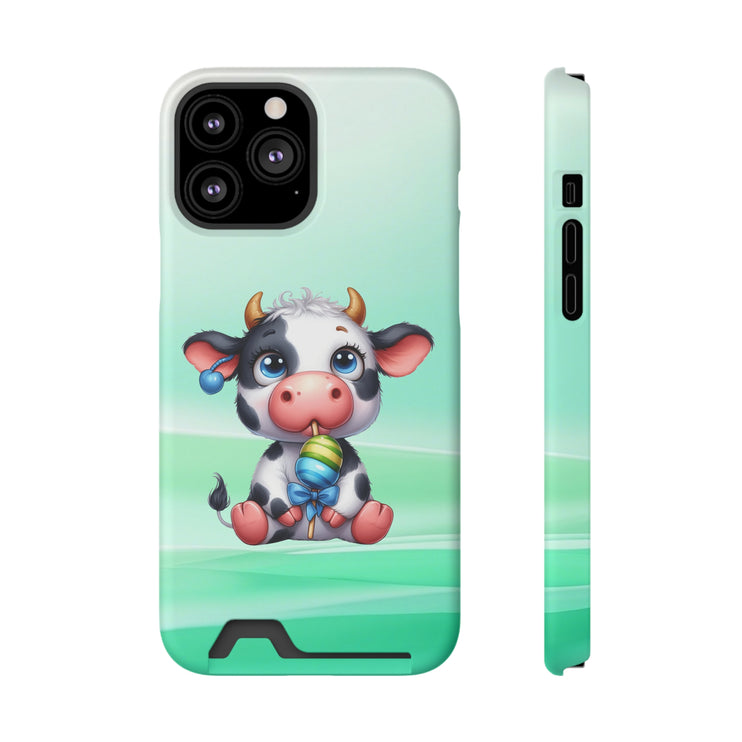 EnchantGuard Phone Case with Card Holder: Style Meets Functionality - Cow