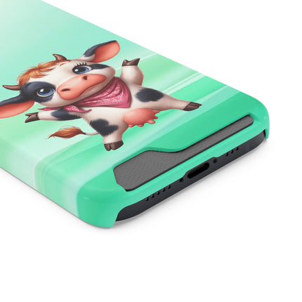 EnchantGuard Phone Case with Card Holder: Style Meets Functionality - Cow