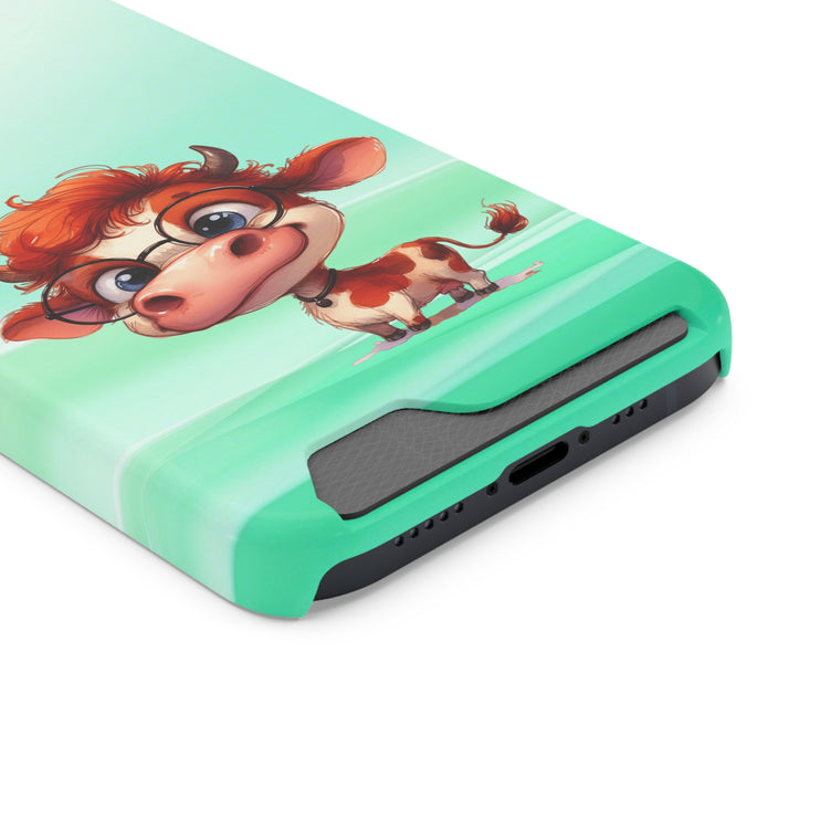 EnchantGuard Phone Case with Card Holder: Style Meets Functionality - Cow