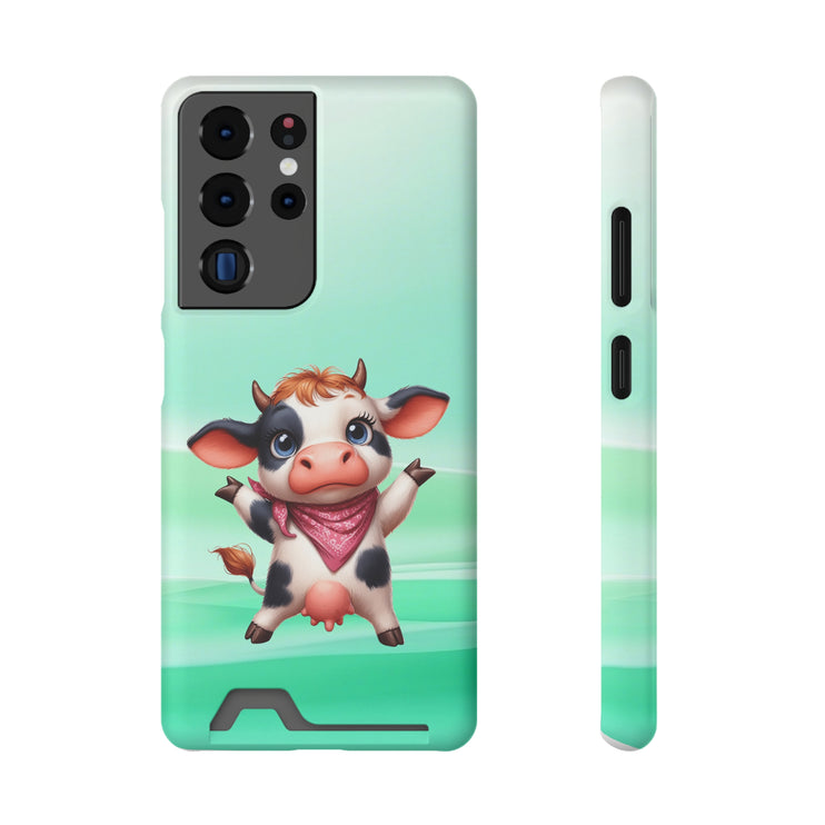 EnchantGuard Phone Case with Card Holder: Style Meets Functionality - Cow