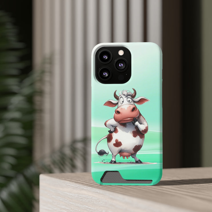 EnchantGuard Phone Case with Card Holder: Style Meets Functionality - Cow