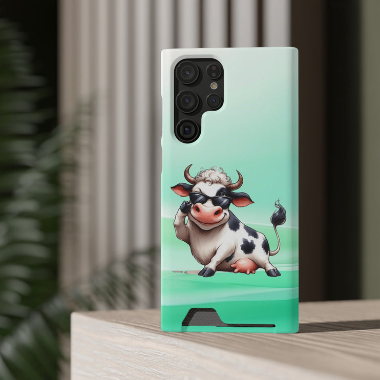 EnchantGuard Phone Case with Card Holder: Style Meets Functionality - Cow