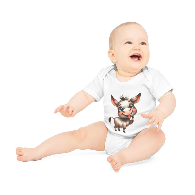 SnuggleNest Organic Baby Bodysuit (Short Sleeves) Donkey