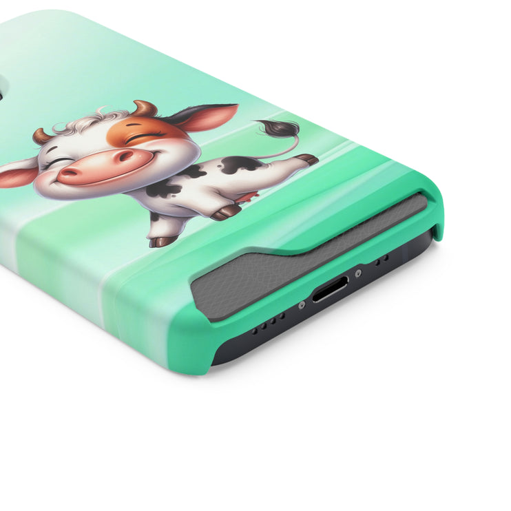 EnchantGuard Phone Case with Card Holder: Style Meets Functionality - Cow