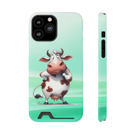 EnchantGuard Phone Case with Card Holder: Style Meets Functionality - Cow