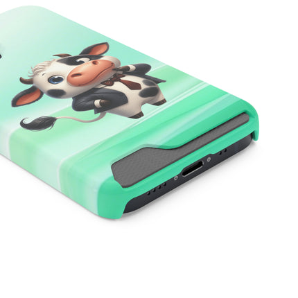 EnchantGuard Phone Case with Card Holder: Style Meets Functionality - Cow