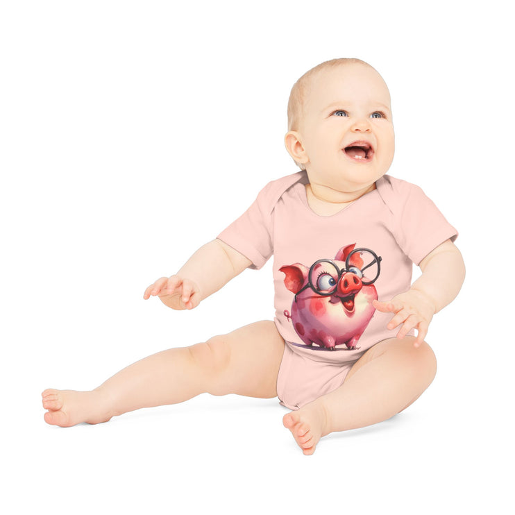 SnuggleNest Organic Baby Bodysuit (Short Sleeves) Pig