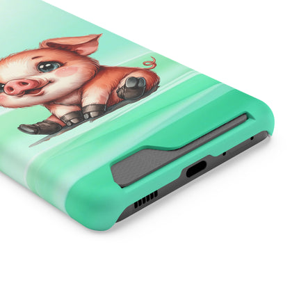 EnchantGuard Phone Case with Card Holder: Style Meets Functionality - Pig