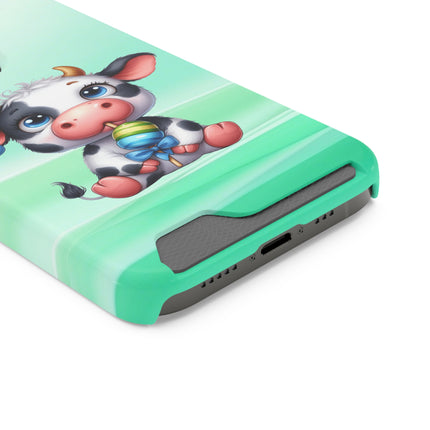 EnchantGuard Phone Case with Card Holder: Style Meets Functionality - Cow