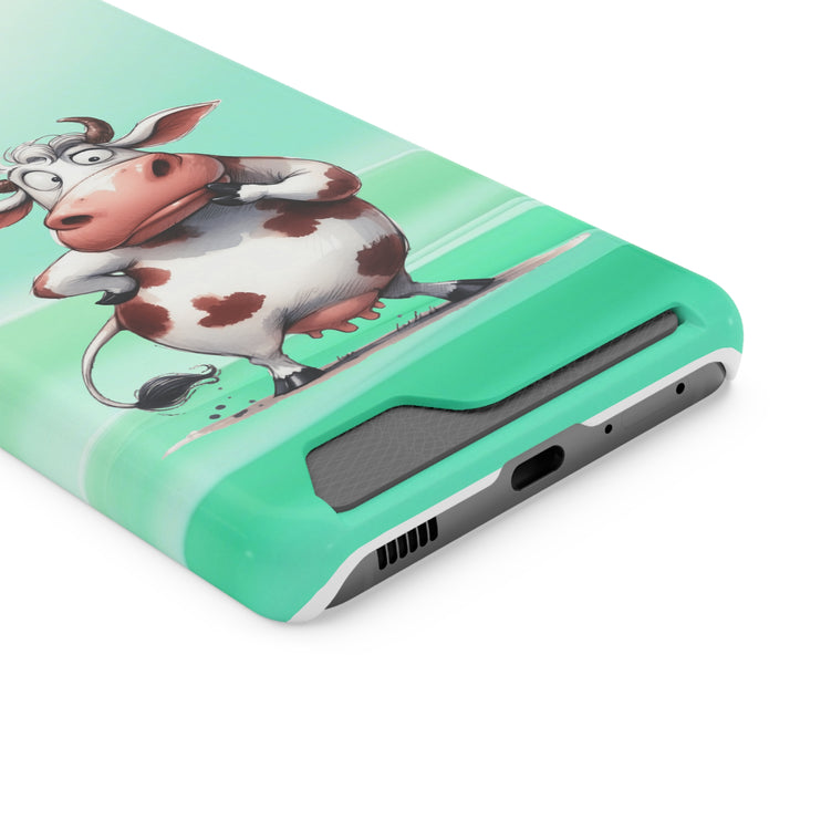 EnchantGuard Phone Case with Card Holder: Style Meets Functionality - Cow