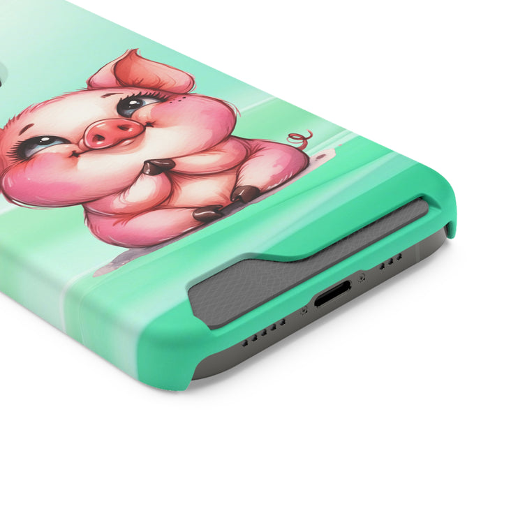 EnchantGuard Phone Case with Card Holder: Style Meets Functionality - Pig