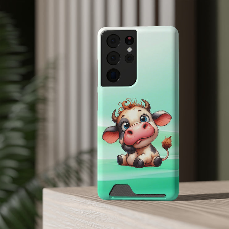 EnchantGuard Phone Case with Card Holder: Style Meets Functionality - Cow