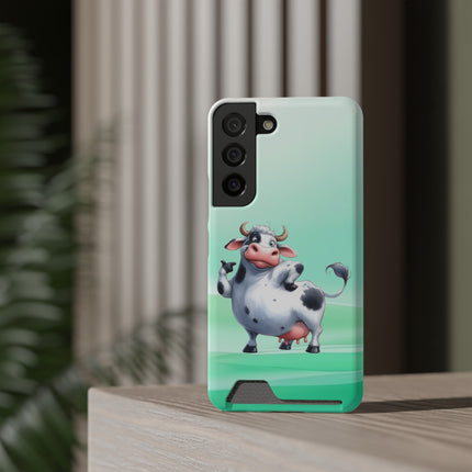 EnchantGuard Phone Case with Card Holder: Style Meets Functionality - Cow