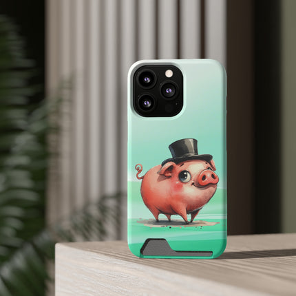 EnchantGuard Phone Case with Card Holder: Style Meets Functionality - Pig