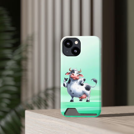 EnchantGuard Phone Case with Card Holder: Style Meets Functionality - Cow