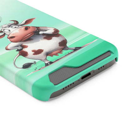 EnchantGuard Phone Case with Card Holder: Style Meets Functionality - Cow