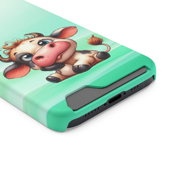 EnchantGuard Phone Case with Card Holder: Style Meets Functionality - Cow