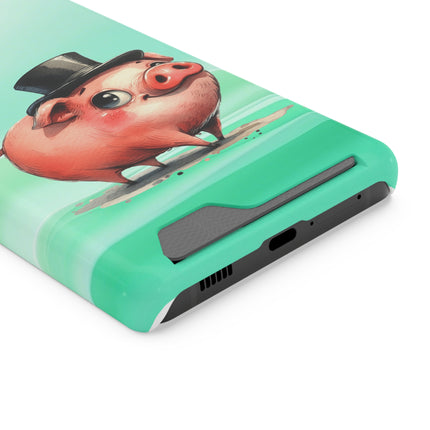 EnchantGuard Phone Case with Card Holder: Style Meets Functionality - Pig