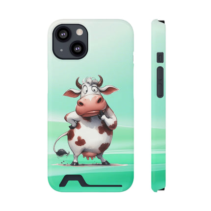 EnchantGuard Phone Case with Card Holder: Style Meets Functionality - Cow