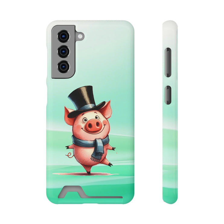 EnchantGuard Phone Case with Card Holder: Style Meets Functionality - Pig