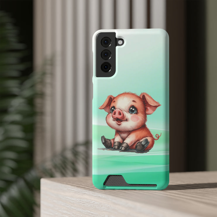 EnchantGuard Phone Case with Card Holder: Style Meets Functionality - Pig