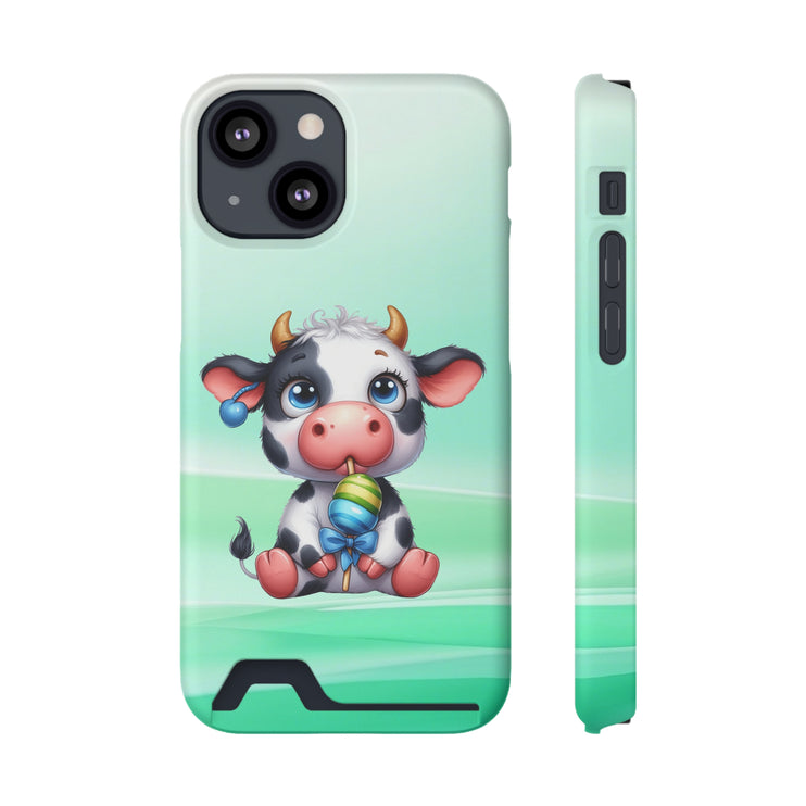 EnchantGuard Phone Case with Card Holder: Style Meets Functionality - Cow